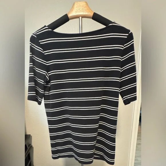 💰⬇️ RALPH LAUREN 
Black/White Striped Boat Neck half sleeve Shirt | Pre-Loved - Picture 6 of 7